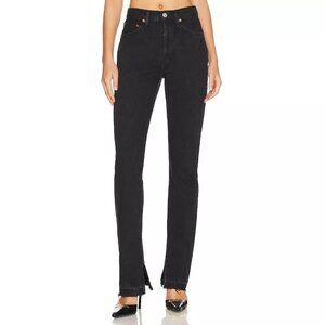 RE/DONE 70s HIGH-RISE SKINNY BOOT JEANS SPLIT HEM RIGID DENIM WASHED BLACK sz 26